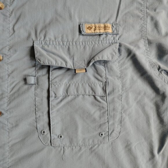 Vintage Columbia PFG Shirt Size Lar Blue Nylon Fishing Sun Protection UV Shield - Picture 2 of 12